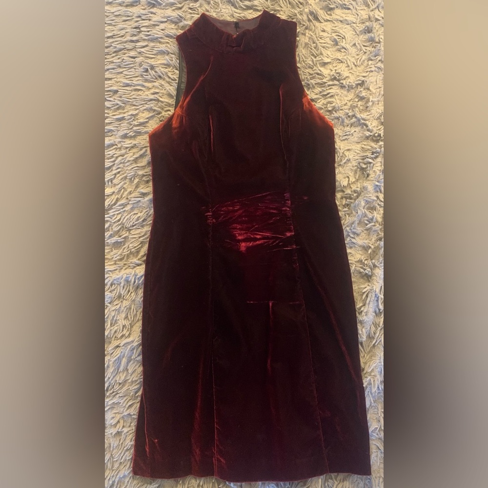 Vintage 80s red velvet Late Editions mesh back bow dress sz 10